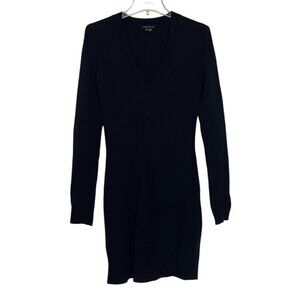 Theory Sweater Dress Womens Size Small Black V Neck Long Sleeve Body Con Wool